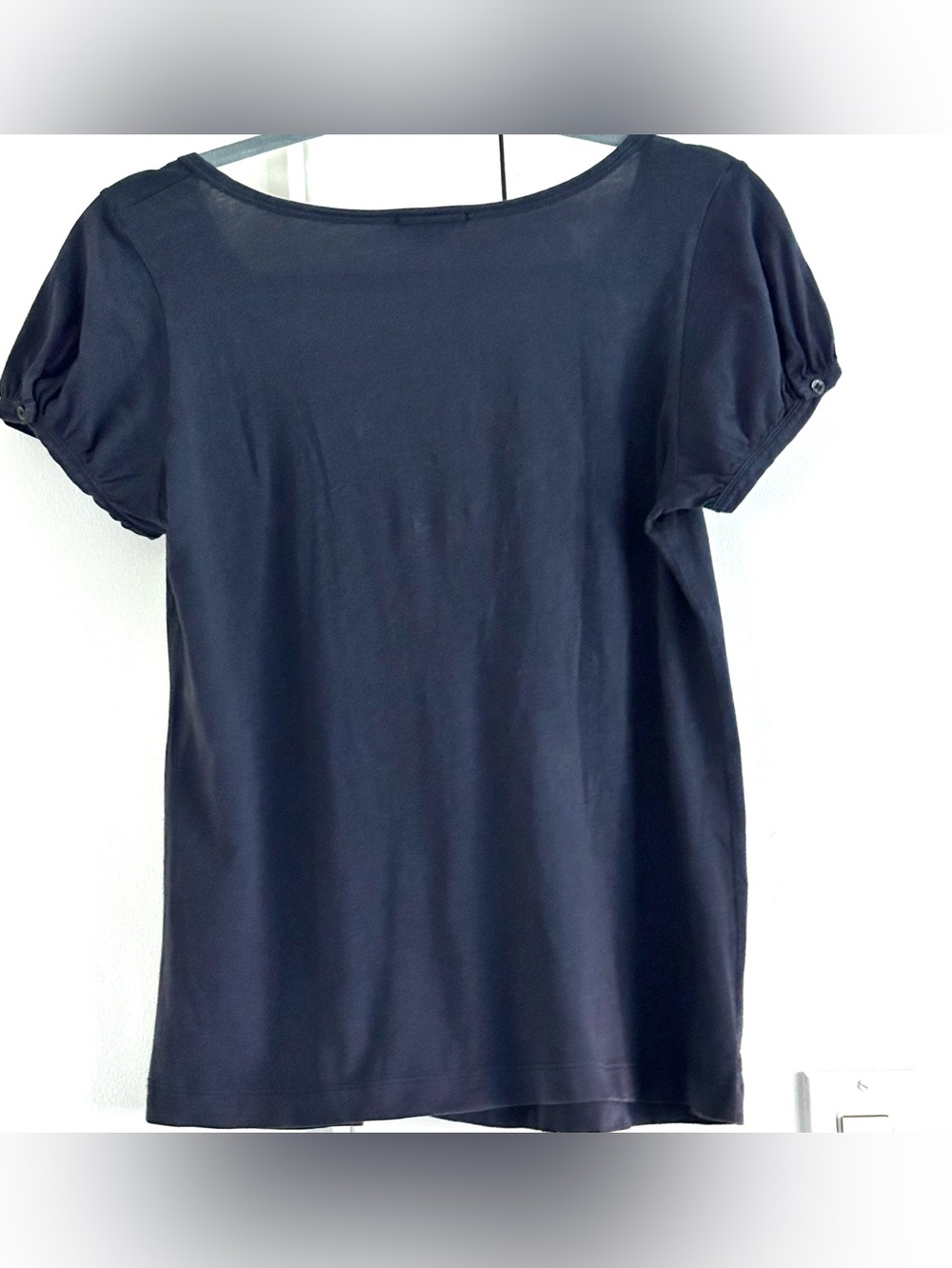 Theory Navy Blue Ruffle Front Puff Sleeve Balletcore Feminine Top M - Picture 5 of 8